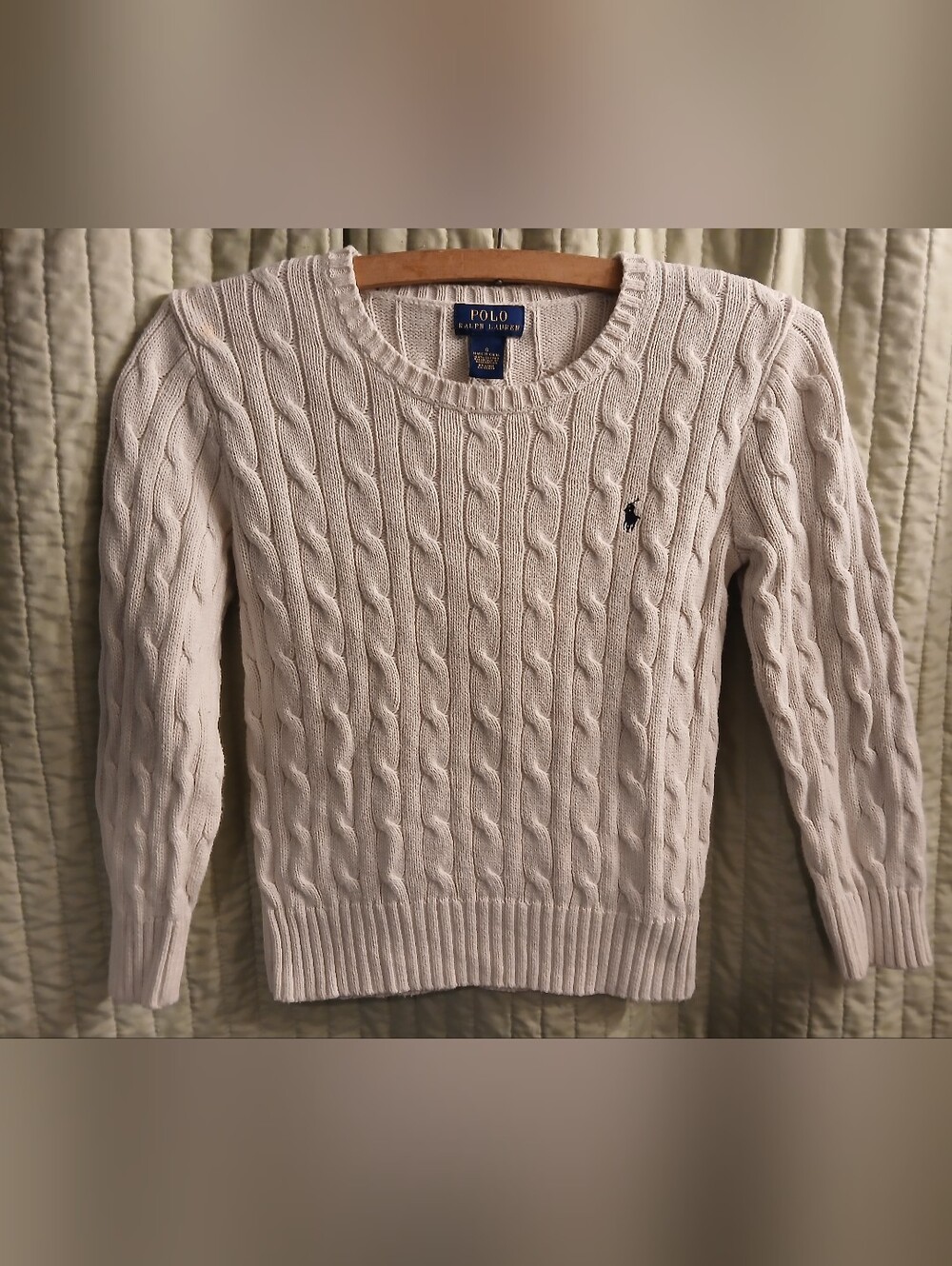Polo by Ralph Lauren Boys 6 ,Cream Cable-Knit Crewneck Sweater     FF#482